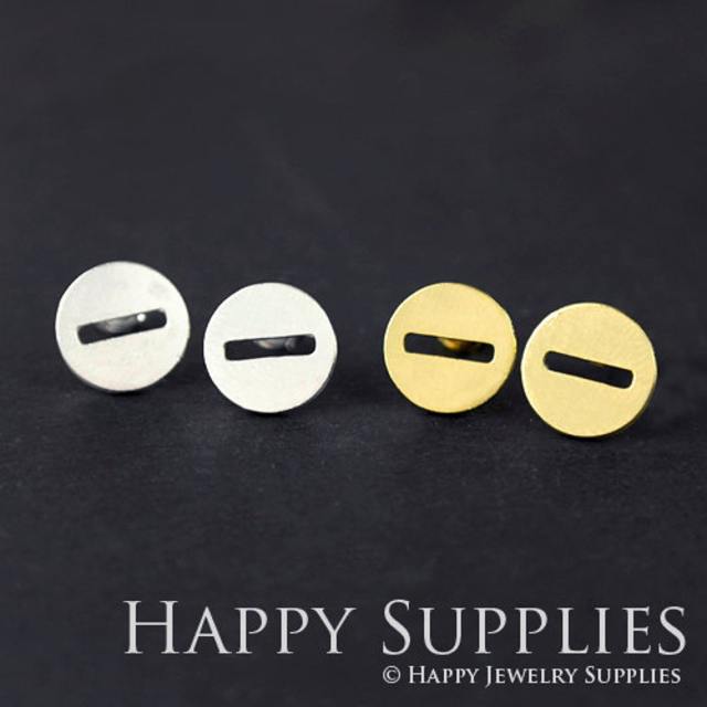 Stud Earrings,  Prohibition Sign Symbol Brass Earrings, Raw Brass Stud Earrings With Stainless Steel Earring Posts, Earring Stud Findings (ZEN031) 4pcs/Lot