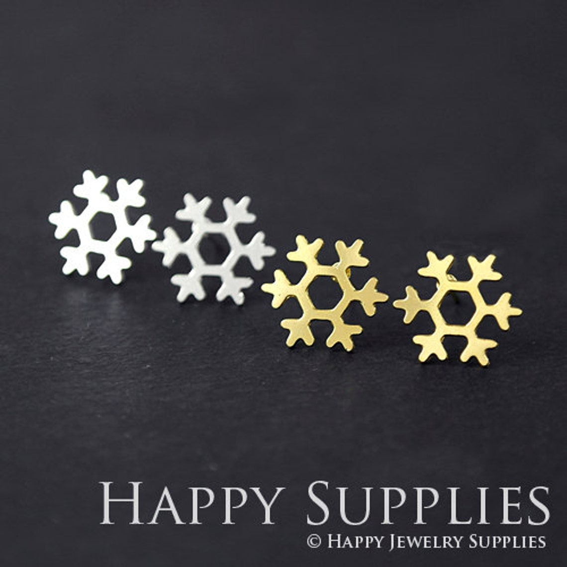 Stud Earrings,  Snowflake Brass Earrings, Raw Brass Stud Earrings With Stainless Steel Earring Posts, Earring Stud Findings (ZEN032) 4pcs/Lot