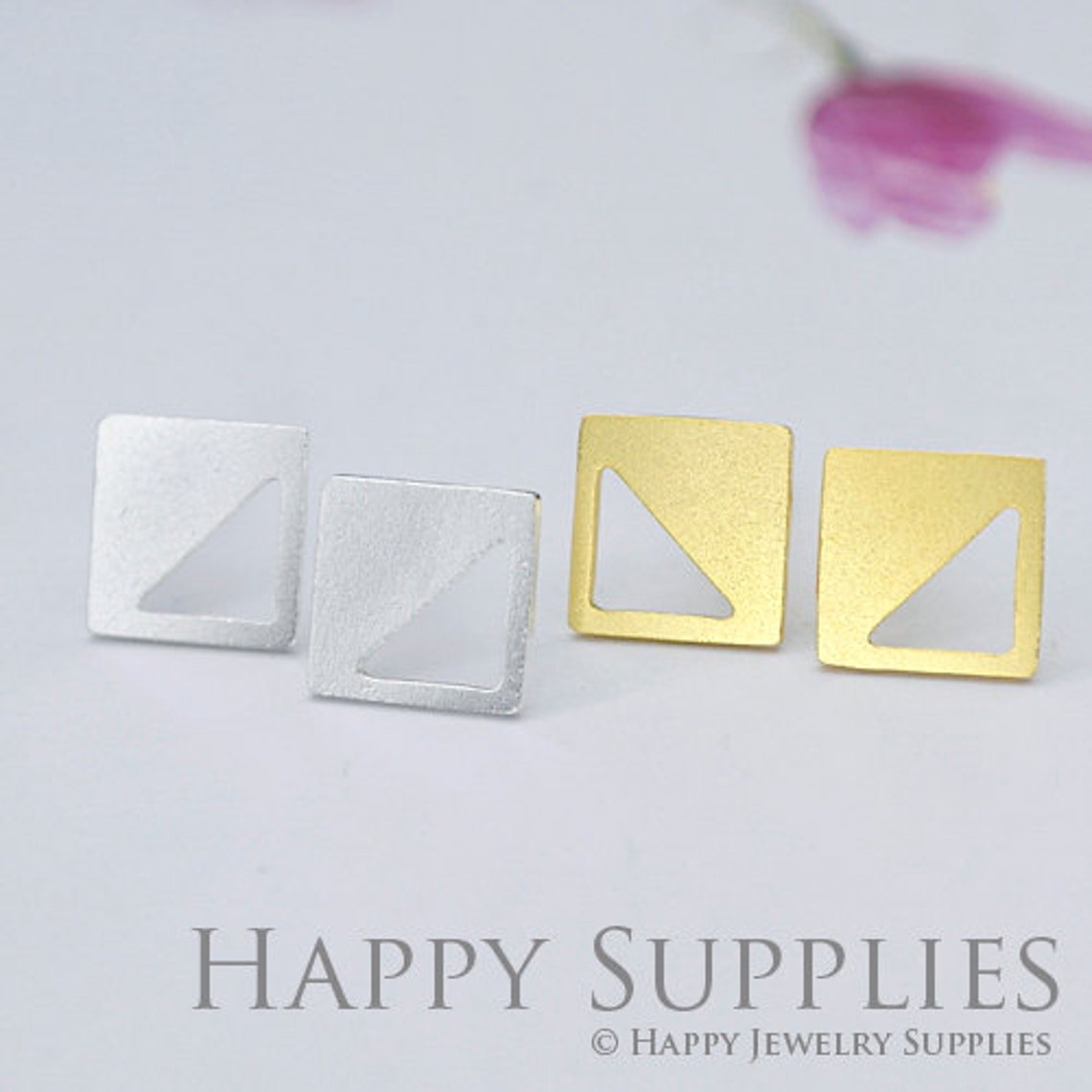Stud Earrings,Square Brass Earrings, Raw Brass Stud Earrings With Stainless Steel Earring Posts, Earring Stud Findings (ZEN060) 4pcs/Lot