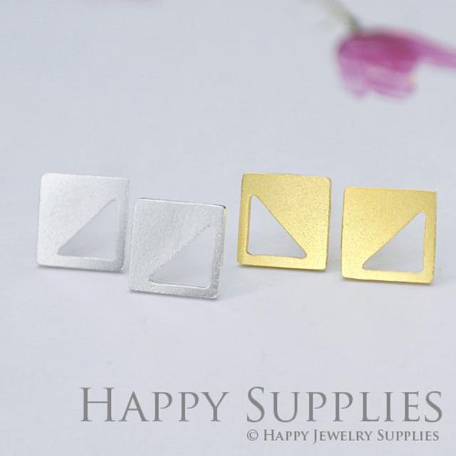 Stud Earrings,Square Brass Earrings, Raw Brass Stud Earrings With Stainless Steel Earring Posts, Earring Stud Findings (ZEN060) 4pcs/Lot