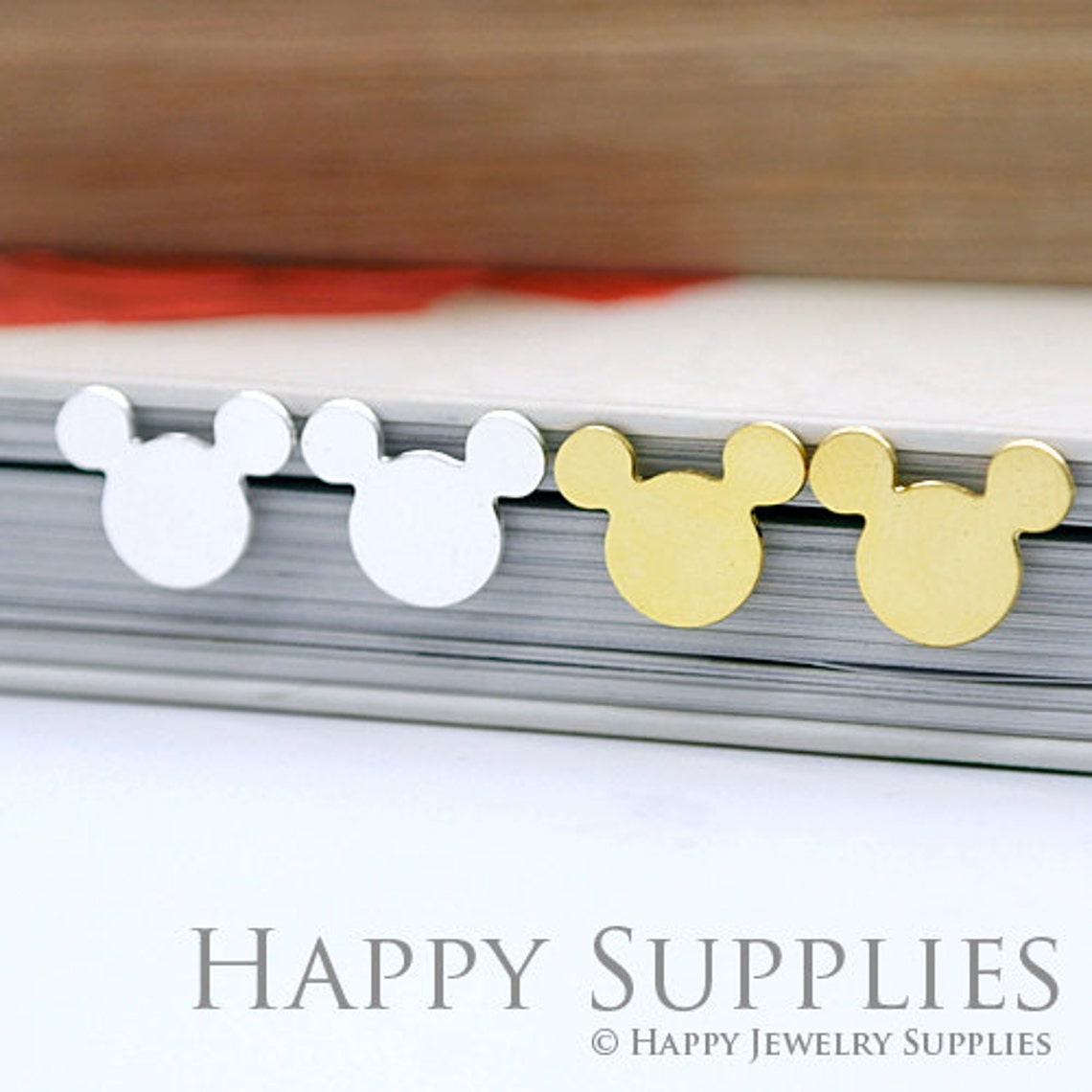 Stud Earrings,Mickey Mouse  Brass Earrings, Raw Brass Stud Earrings With Stainless Steel Earring Posts, Earring Stud Findings (ZEN053) 4pcs/Lot