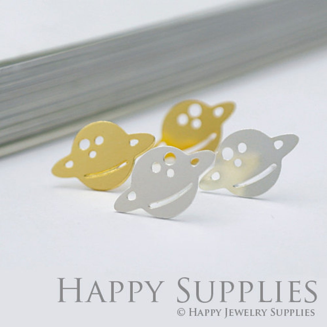 Stud Earrings,Planet Brass Earrings, Raw Brass Stud Earrings With Stainless Steel Earring Posts, Earring Stud Findings (ZEN085) 4pcs/Lot