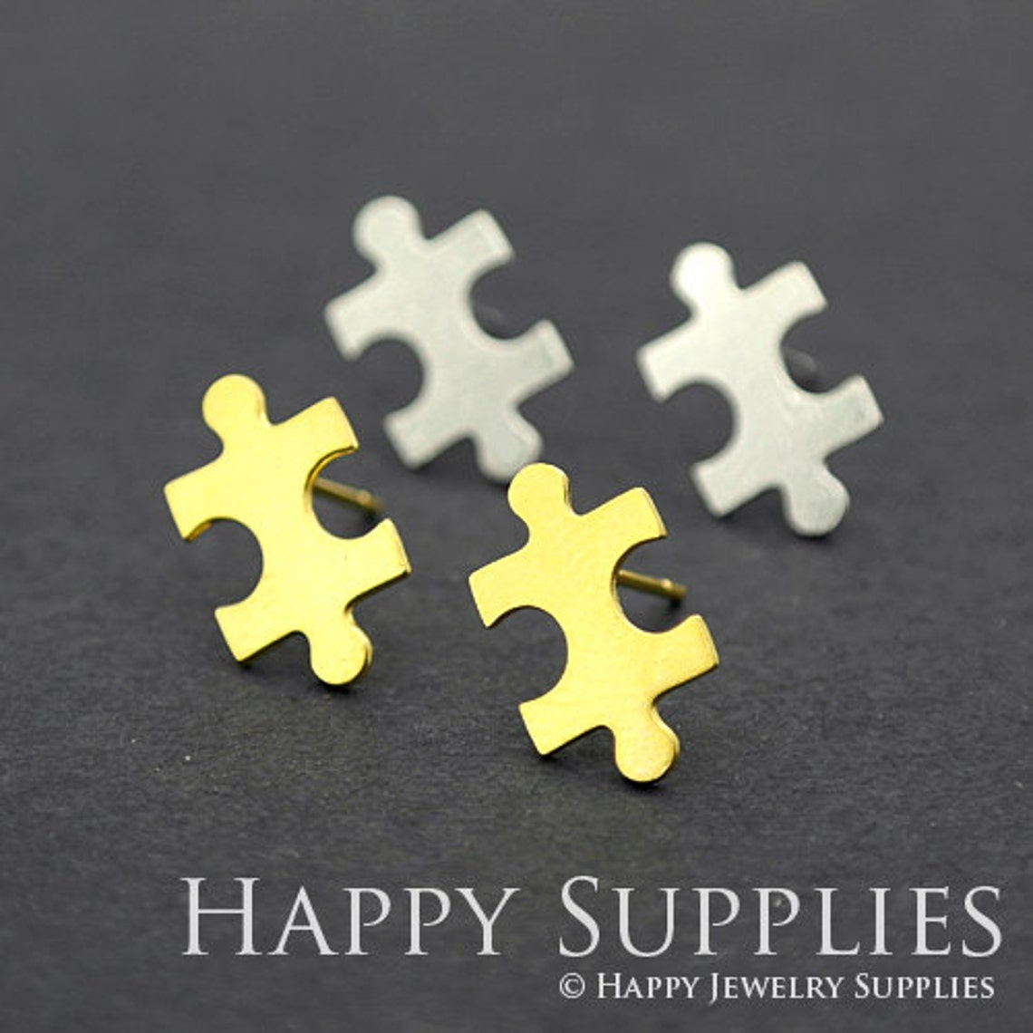 Stud Earrings,Puzzle Brass Earrings, Raw Brass Stud Earrings With Stainless Steel Earring Posts, Earring Stud Findings (ZEN049) 4pcs/Lot