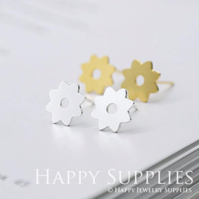 Stud Earrings, Flower Brass Earrings, Raw Brass Stud Earrings With Stainless Steel Earring Posts, Earring Stud Findings (ZEN075) 4pcs/Lot