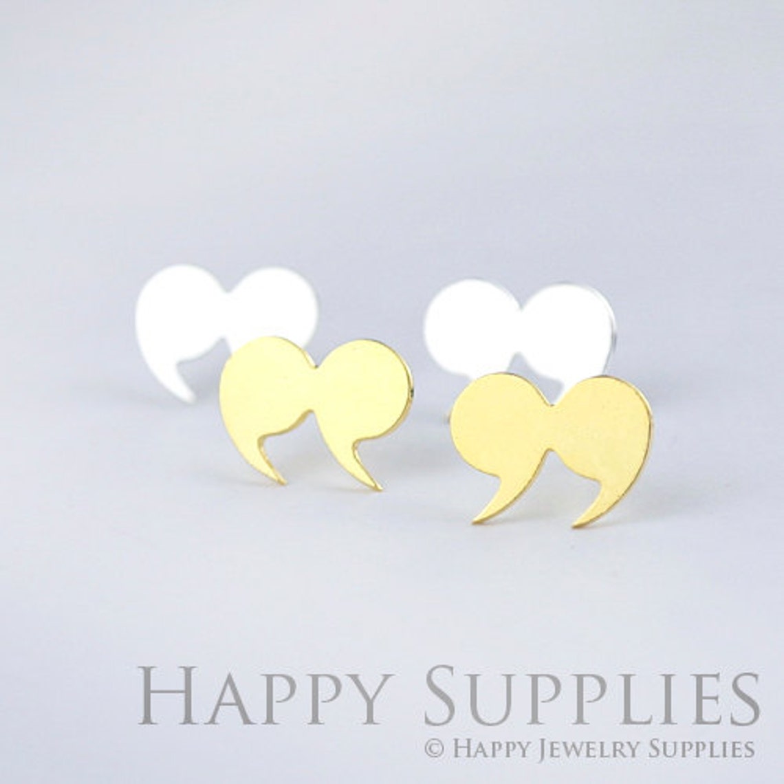 Stud Earrings, Quotation Mark Brass Earrings, Raw Brass Stud Earrings With Stainless Steel Earring Posts, Earring Stud Findings (ZEN028) 4pcs/Lot