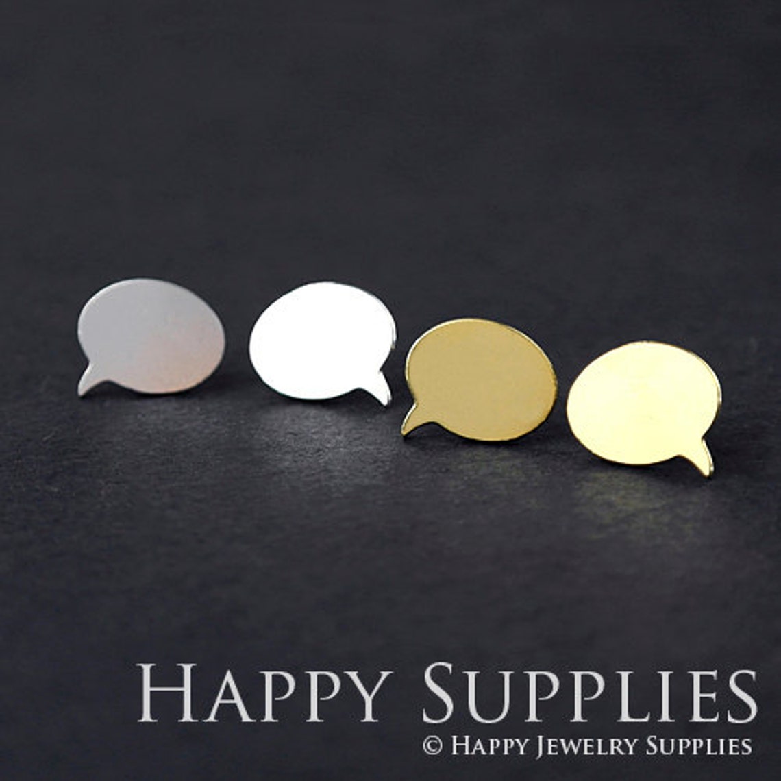 Stud Earrings, Dialog Box Brass Earrings, Raw Brass Stud Earrings With Stainless Steel Earring Posts, Earring Stud Findings (ZEN023) 4pcs/Lot