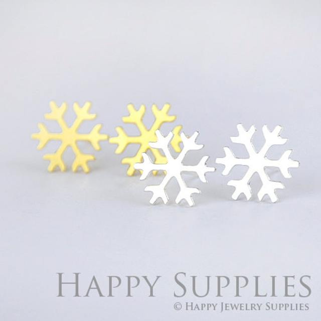 Stud Earrings,Snowflake Brass Earrings, Raw Brass Stud Earrings With Stainless Steel Earring Posts, Earring Stud Findings (ZEN045) 4pcs/Lot