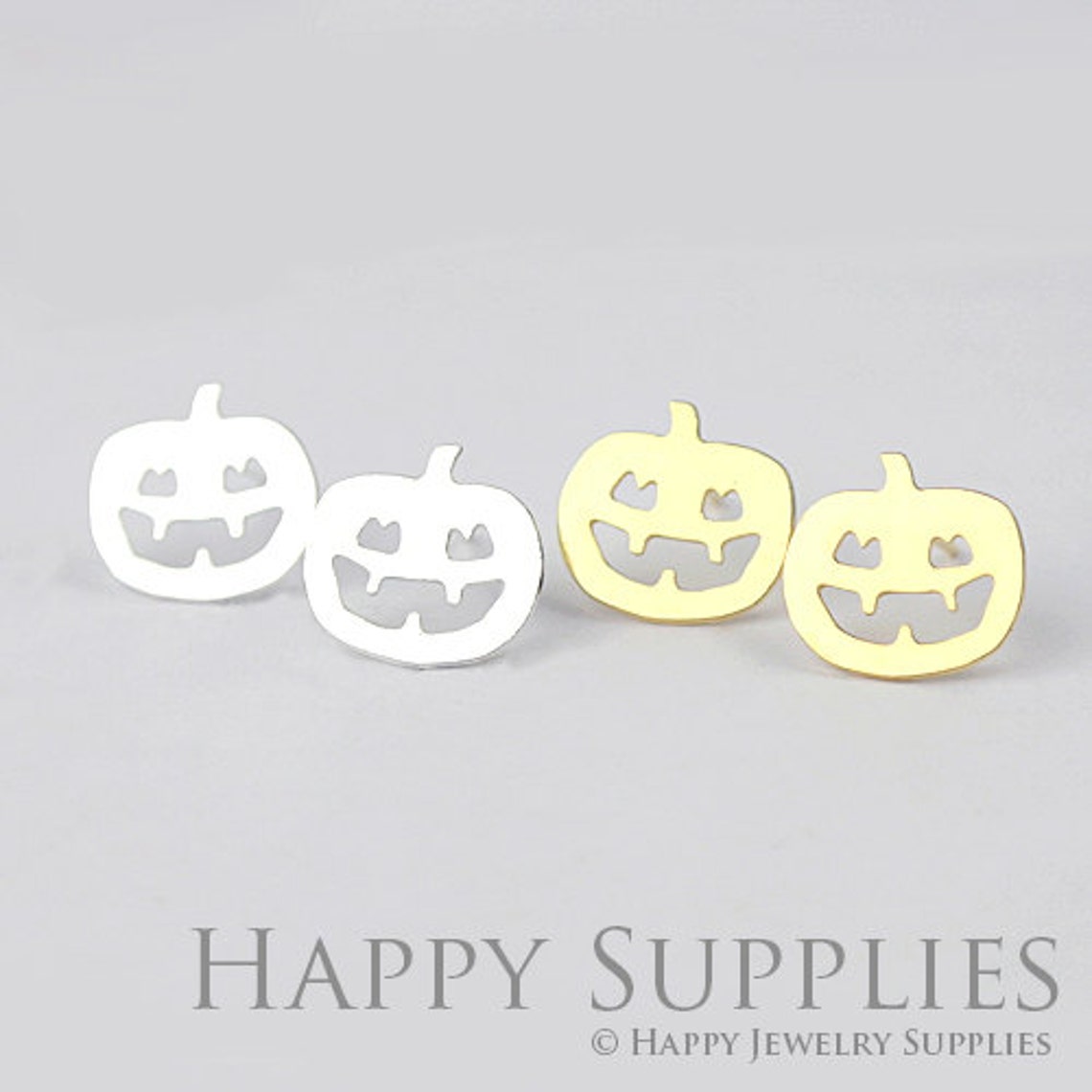 Stud Earrings, Pumpkin Brass Earrings, Raw Brass Stud Earrings With Stainless Steel Earring Posts, Earring Stud Findings (ZEN020) 4pcs/Lot
