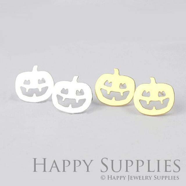 Stud Earrings, Pumpkin Brass Earrings, Raw Brass Stud Earrings With Stainless Steel Earring Posts, Earring Stud Findings (ZEN020) 4pcs/Lot