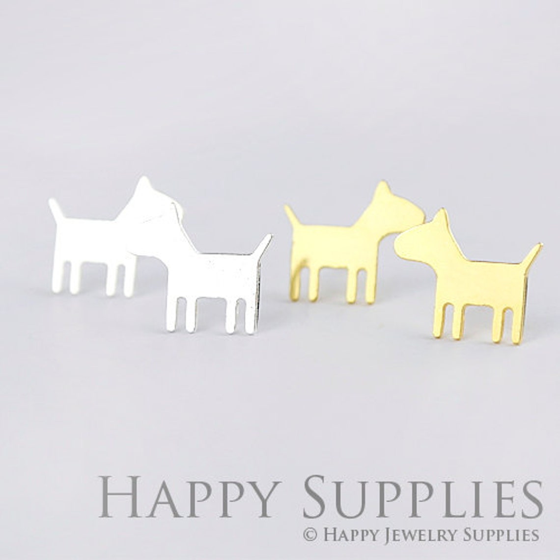 Stud Earrings,Puppy Dog Brass Earrings, Raw Brass Stud Earrings With Stainless Steel Earring Posts, Earring Stud Findings (ZEN048) 4pcs/Lot