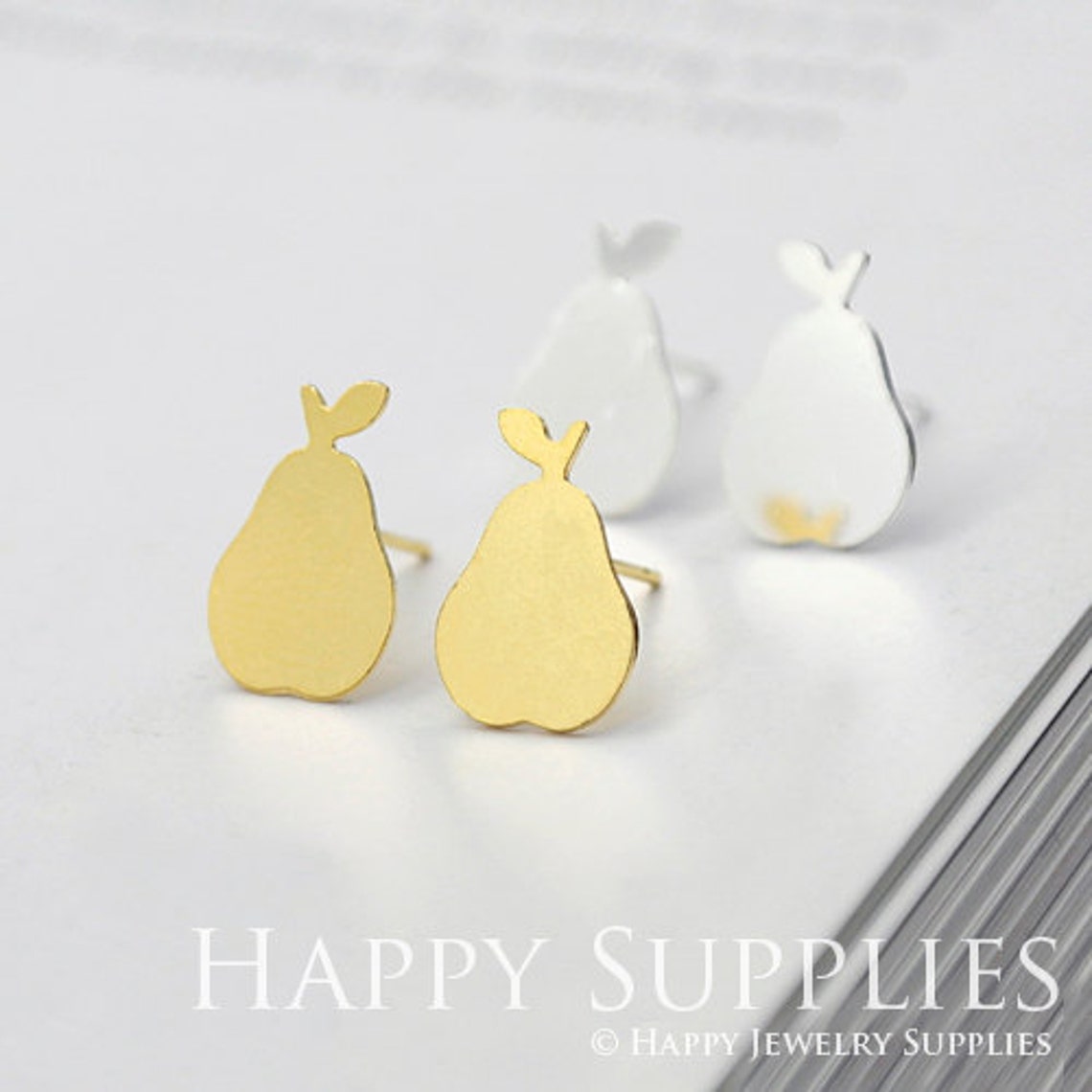 Stud Earrings, Pear Brass Earrings, Raw Brass Stud Earrings With Stainless Steel Earring Posts, Earring Stud Findings (ZEN091) 4pcs/Lot