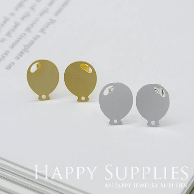 Stud Earrings, Balloon Brass Earrings, Raw Brass Stud Earrings With Stainless Steel Earring Posts, Earring Stud Findings (ZEN076) 4pcs/Lot