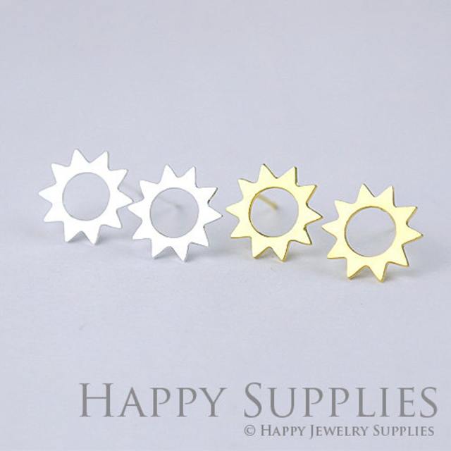 Stud Earrings,Sun Flower Brass Earrings, Raw Brass Stud Earrings With Stainless Steel Earring Posts, Earring Stud Findings (ZEN040) 4pcs/Lot