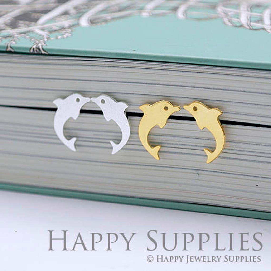 Stud Earrings, Fish Brass Earrings, Raw Brass Stud Earrings With Stainless Steel Earring Posts, Earring Stud Findings (ZEN128) 4pcs/Lot