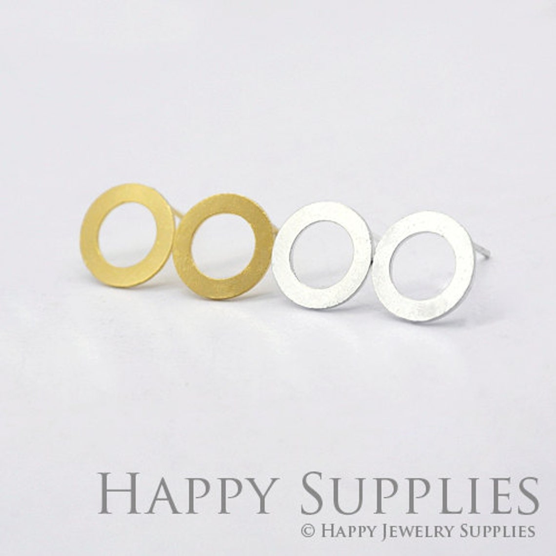 Stud Earrings, Circle Brass Earrings, Raw Brass Stud Earrings With Stainless Steel Earring Posts, Earring Stud Findings (ZEN115) 4pcs/Lot