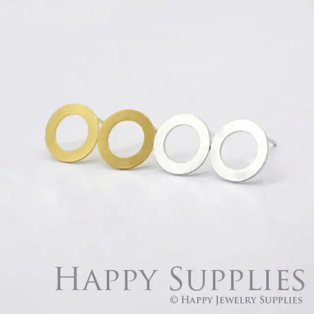 Stud Earrings, Circle Brass Earrings, Raw Brass Stud Earrings With Stainless Steel Earring Posts, Earring Stud Findings (ZEN115) 4pcs/Lot