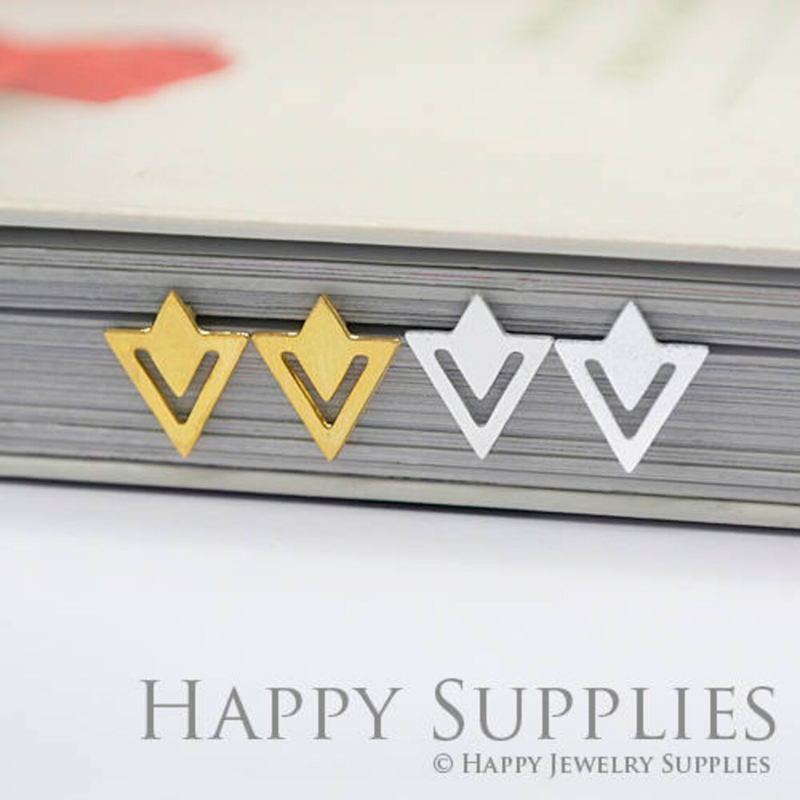 Stud Earrings, Creative Triangle Brass Earrings, Raw Brass Stud Earrings With Stainless Steel Earring Posts, Earring Stud Findings (ZEN150) 4pcs/Lot
