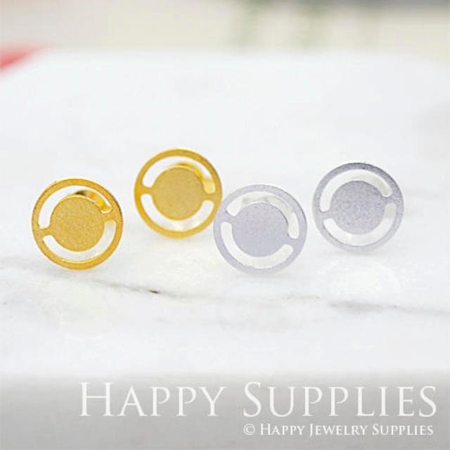 Stud Earrings, Cute Wheel Brass Earrings, Raw Brass Stud Earrings With Stainless Steel Earring Posts, Earring Stud Findings (ZEN148) 4pcs/Lot