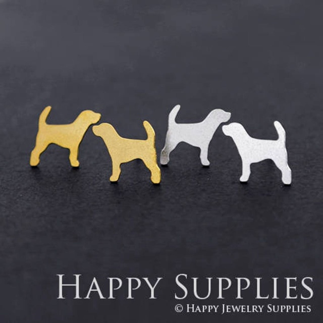 Stud Earrings, Dog Brass Earrings, Raw Brass Stud Earrings With Stainless Steel Earring Posts, Earring Stud Findings (ZEN131) 4pcs/Lot