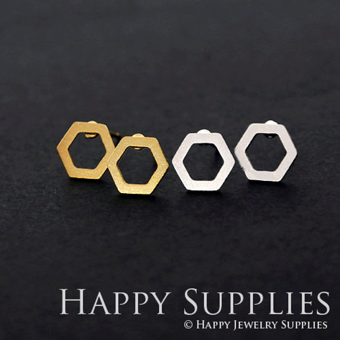 Stud Earrings, Hexagon Brass Earrings, Raw Brass Stud Earrings With Stainless Steel Earring Posts, Earring Stud Findings (ZEN120) 4pcs/Lot