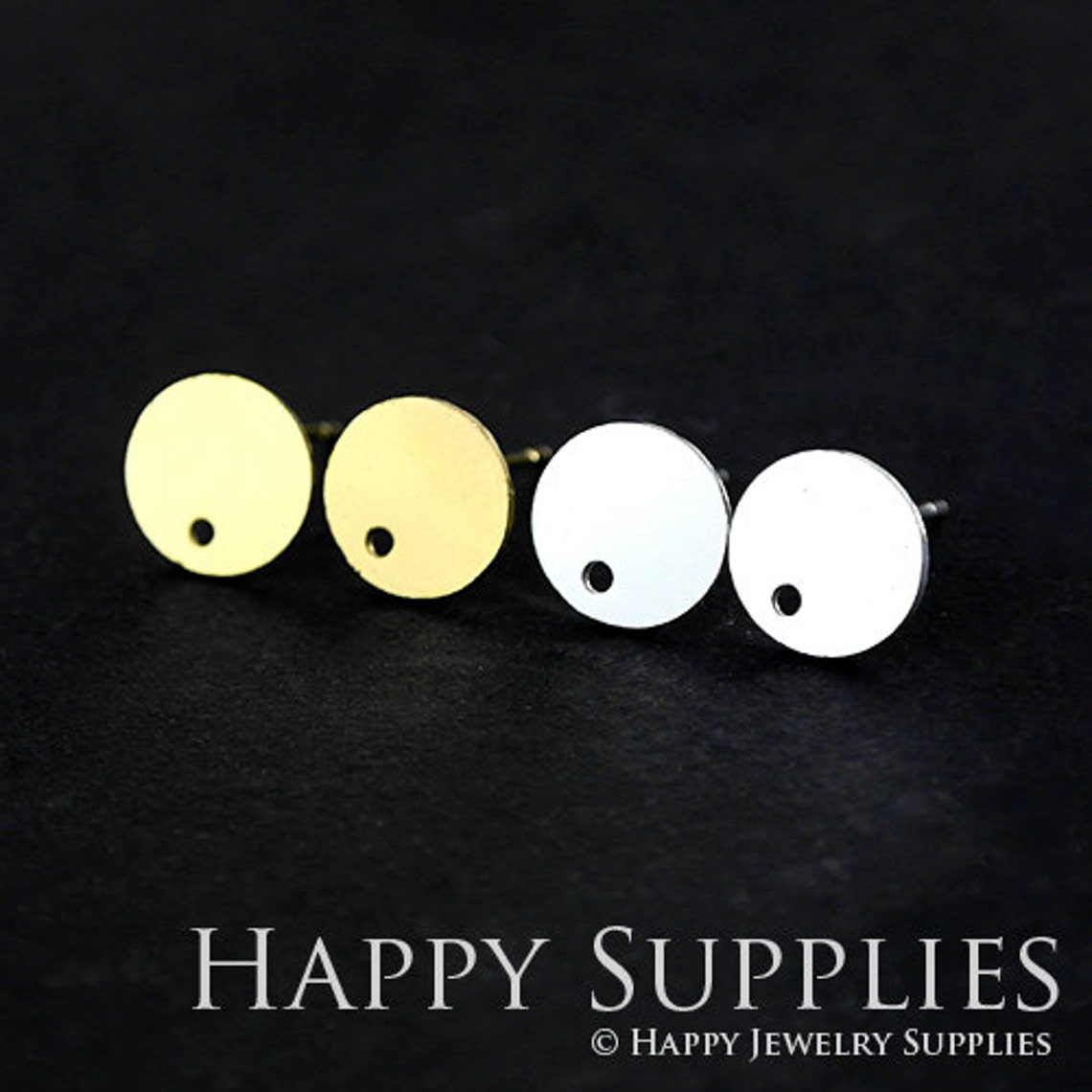 Stud Earrings, Round Brass Earrings, Raw Brass Stud Earrings With Stainless Steel Earring Posts, Earring Stud Findings (ZEN117) 4pcs/Lot