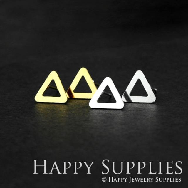 Stud Earrings, Triangle Brass Earrings, Raw Brass Stud Earrings With Stainless Steel Earring Posts, Earring Stud Findings (ZEN107) 4pcs/Lot