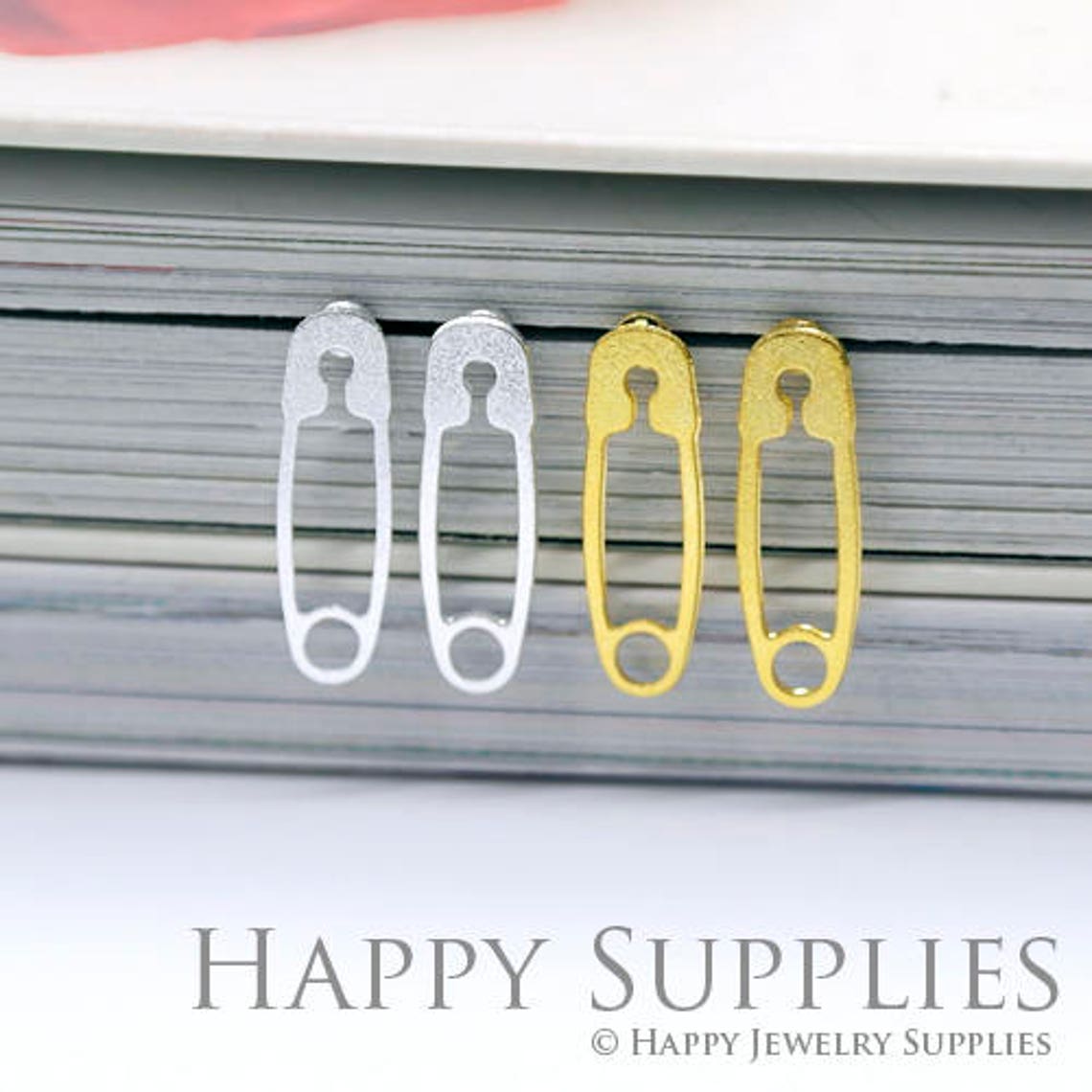 Stud Earrings, Paperclip Brass Earrings, Raw Brass Stud Earrings With Stainless Steel Earring Posts, Earring Stud Findings (ZEN139) 4pcs/Lot