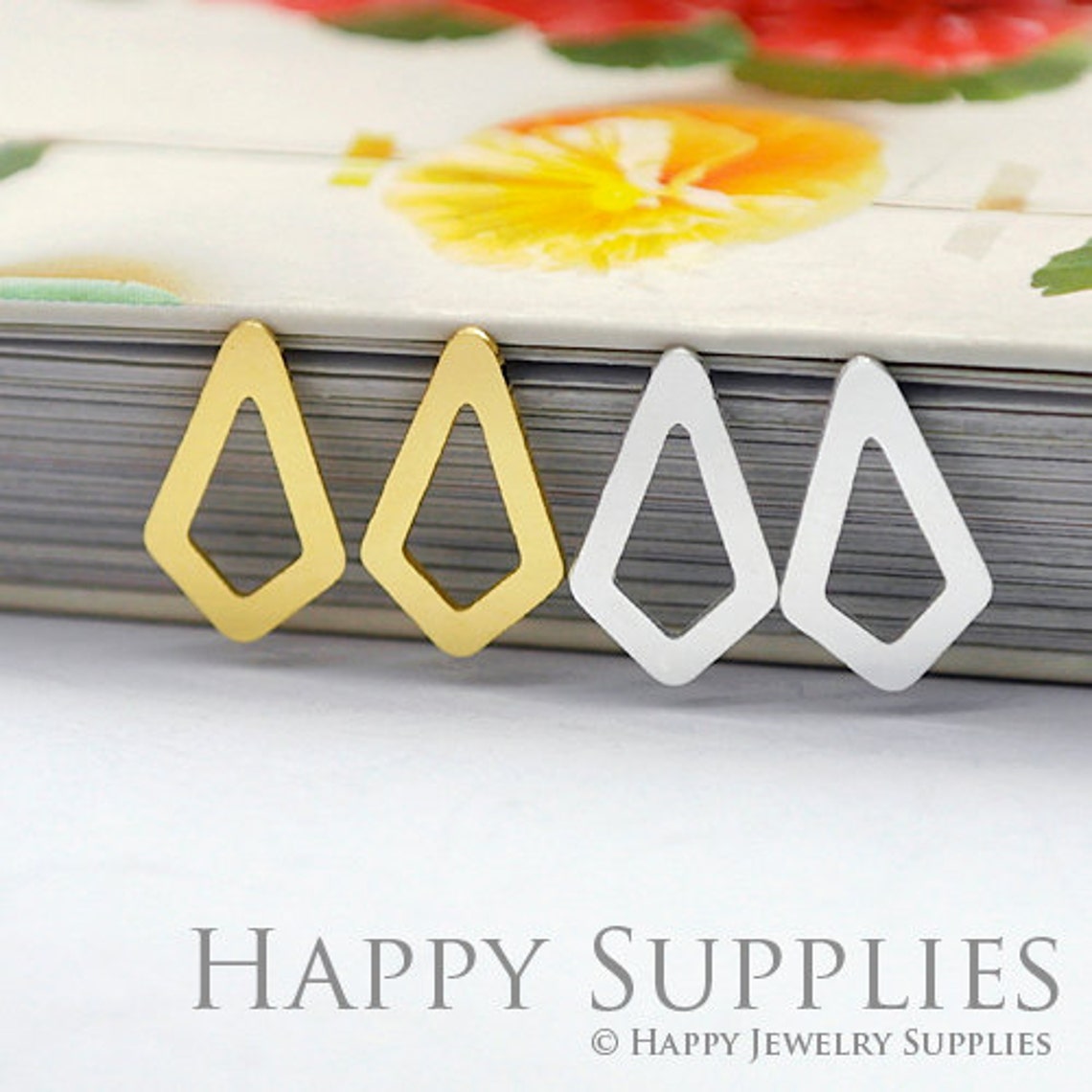 Stud Earrings, Irregular Diamond Brass Earrings, Raw Brass Stud Earrings With Stainless Steel Earring Posts, Earring Stud Findings (ZEN114) 4pcs/Lot