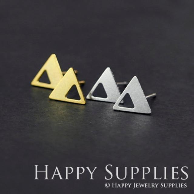 Stud Earrings, Triangle Brass Earrings, Raw Brass Stud Earrings With Stainless Steel Earring Posts, Earring Stud Findings (ZEN118) 4pcs/Lot