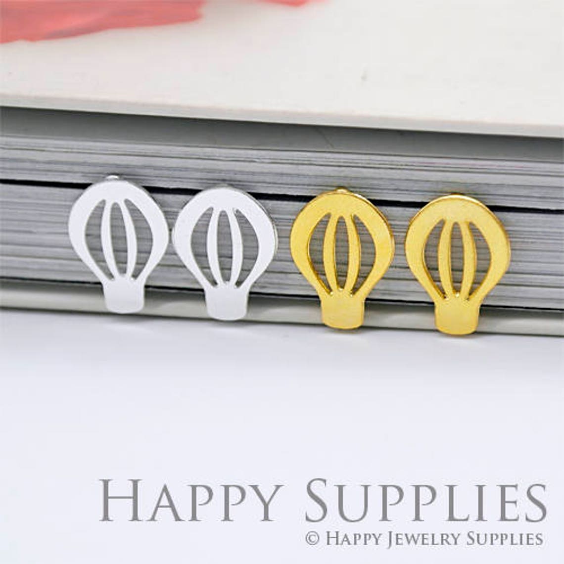 Stud Earrings, Balloon Brass Earrings, Raw Brass Stud Earrings With Stainless Steel Earring Posts, Earring Stud Findings (ZEN145) 4pcs/Lot