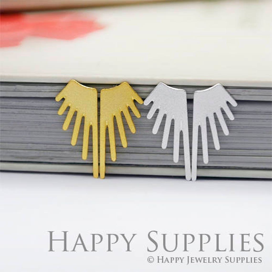 Stud Earrings, Cool Wing Brass Earrings, Raw Brass Stud Earrings With Stainless Steel Earring Posts, Earring Stud Findings (ZEN127) 4pcs/Lot