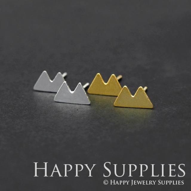 Stud Earrings, Mountain Brass Earrings, Raw Brass Stud Earrings With Stainless Steel Earring Posts, Earring Stud Findings (ZEN119) 4pcs/Lot