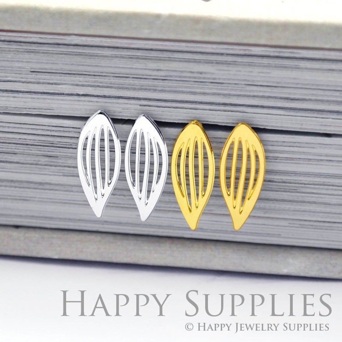 Stud Earrings,Leaf Brass Earrings, Raw Brass Stud Earrings With Stainless Steel Earring Posts, Earring Stud Findings (ZEN188) 4pcs/Lot