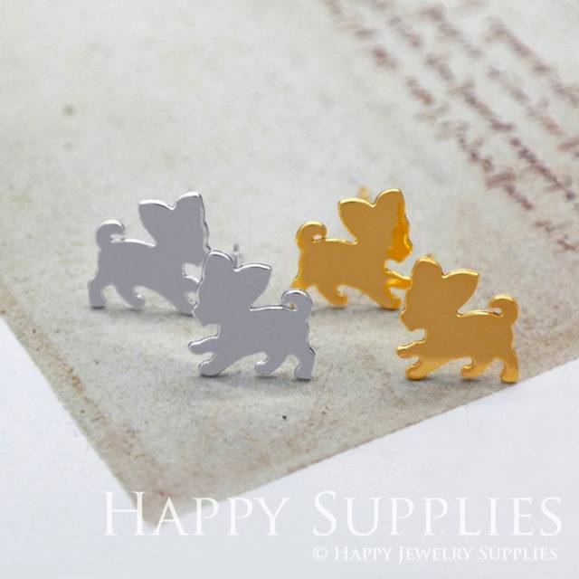 Stud Earrings,  Dog Brass Earrings, Raw Brass Stud Earrings With Stainless Steel Earring Posts, Earring Stud Findings (ZEN231) 4pcs/Lot