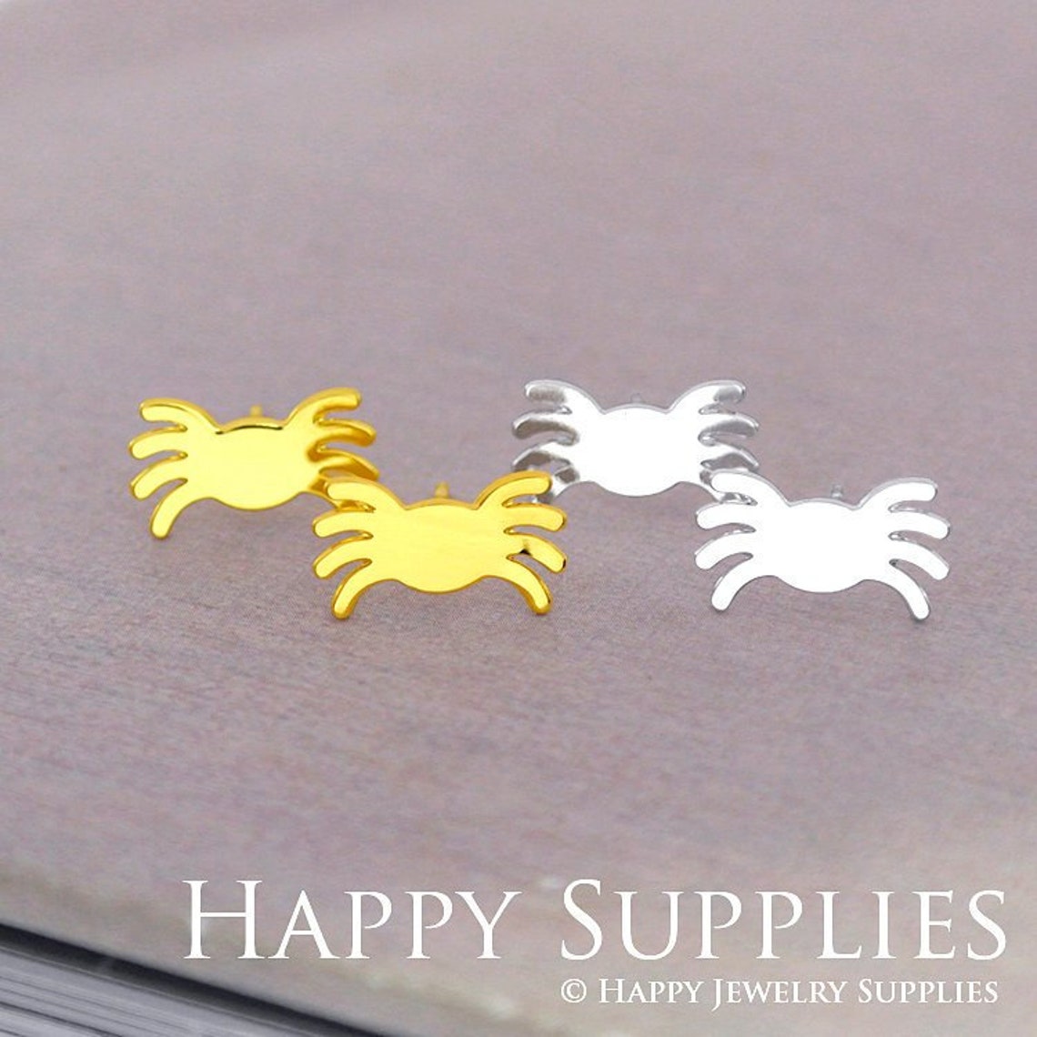Stud Earrings, Crab Brass Earrings, Raw Brass Stud Earrings With Stainless Steel Earring Posts, Earring Stud Findings (ZEN161) 4pcs/Lot