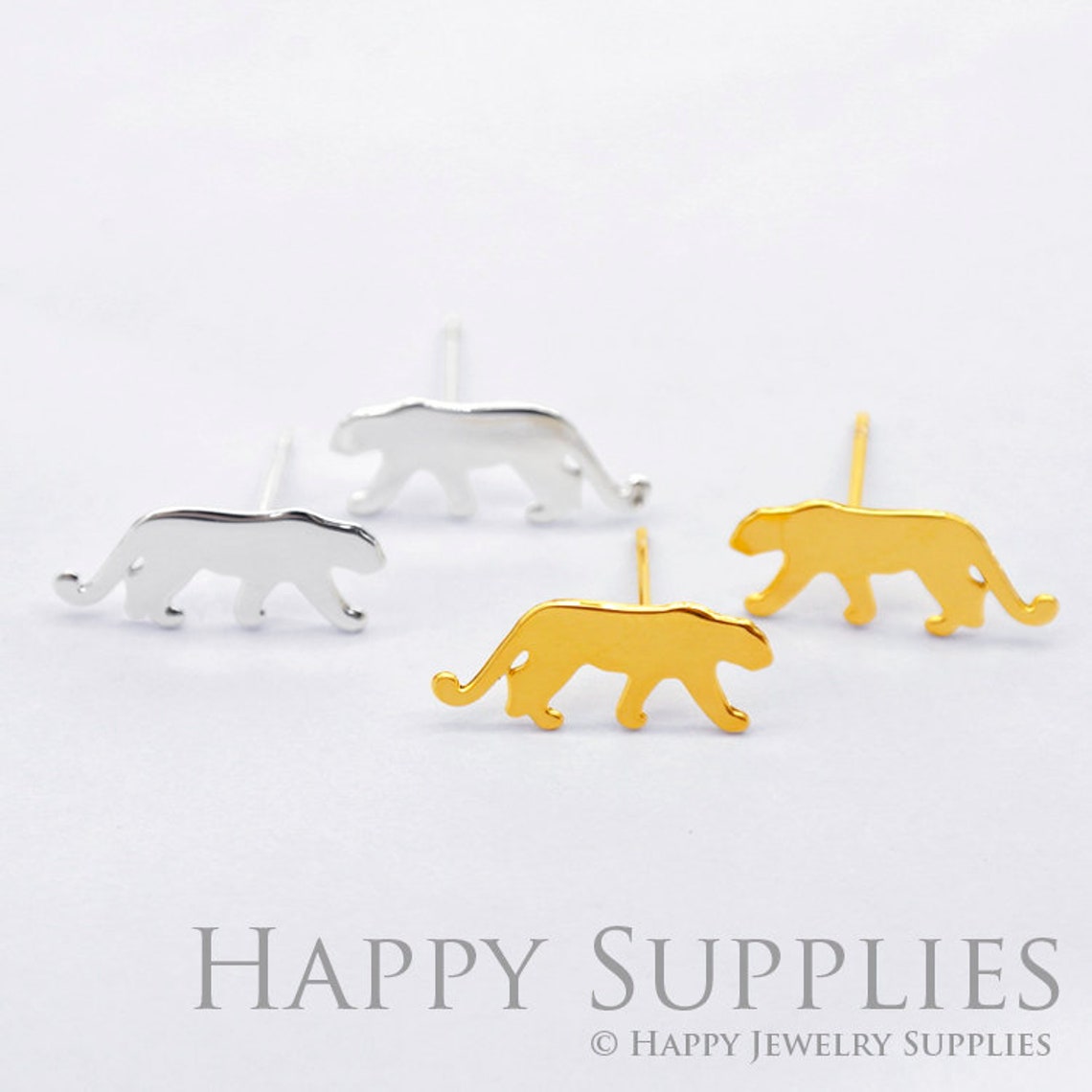 Stud Earrings,  Leopard Brass Earrings, Raw Brass Stud Earrings With Stainless Steel Earring Posts, Earring Stud Findings (ZEN229) 4pcs/Lot