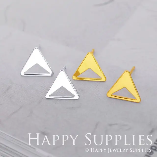 Stud Earrings,Creative Triangle Brass Earrings, Raw Brass Stud Earrings With Stainless Steel Earring Posts, Earring Stud Findings (ZEN196) 4pcs/Lot