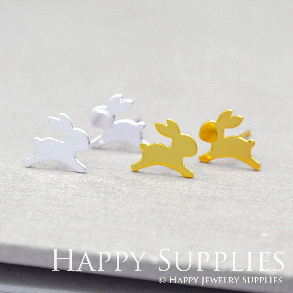 Stud Earrings,Rabbit Brass Earrings, Raw Brass Stud Earrings With Stainless Steel Earring Posts, Earring Stud Findings (ZEN183) 4pcs/Lot
