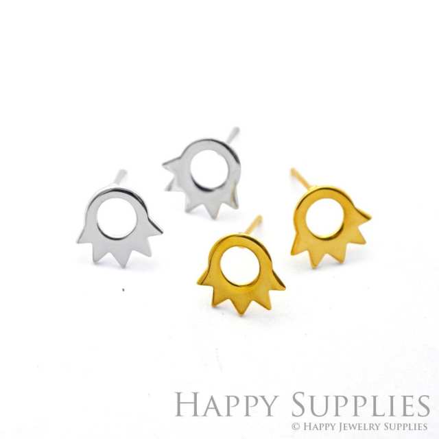 Stud Earrings,  Creative Circle Brass Earrings, Raw Brass Stud Earrings With Stainless Steel Earring Posts, Earring Stud Findings (ZEN235) 4pcs/Lot