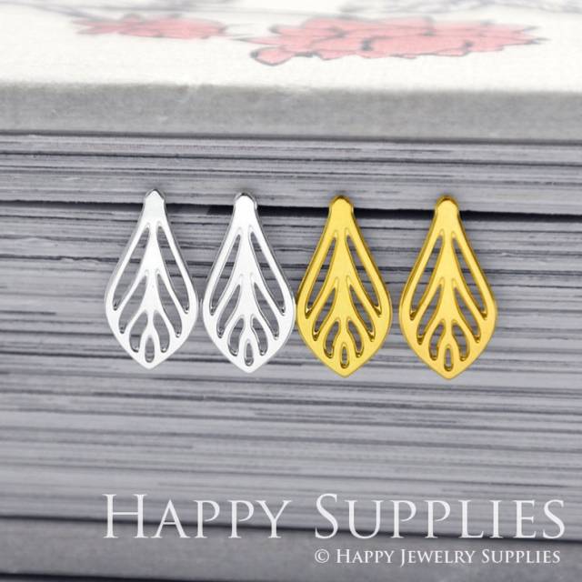 Stud Earrings,Leaf Brass Earrings, Raw Brass Stud Earrings With Stainless Steel Earring Posts, Earring Stud Findings (ZEN197) 4pcs/Lot