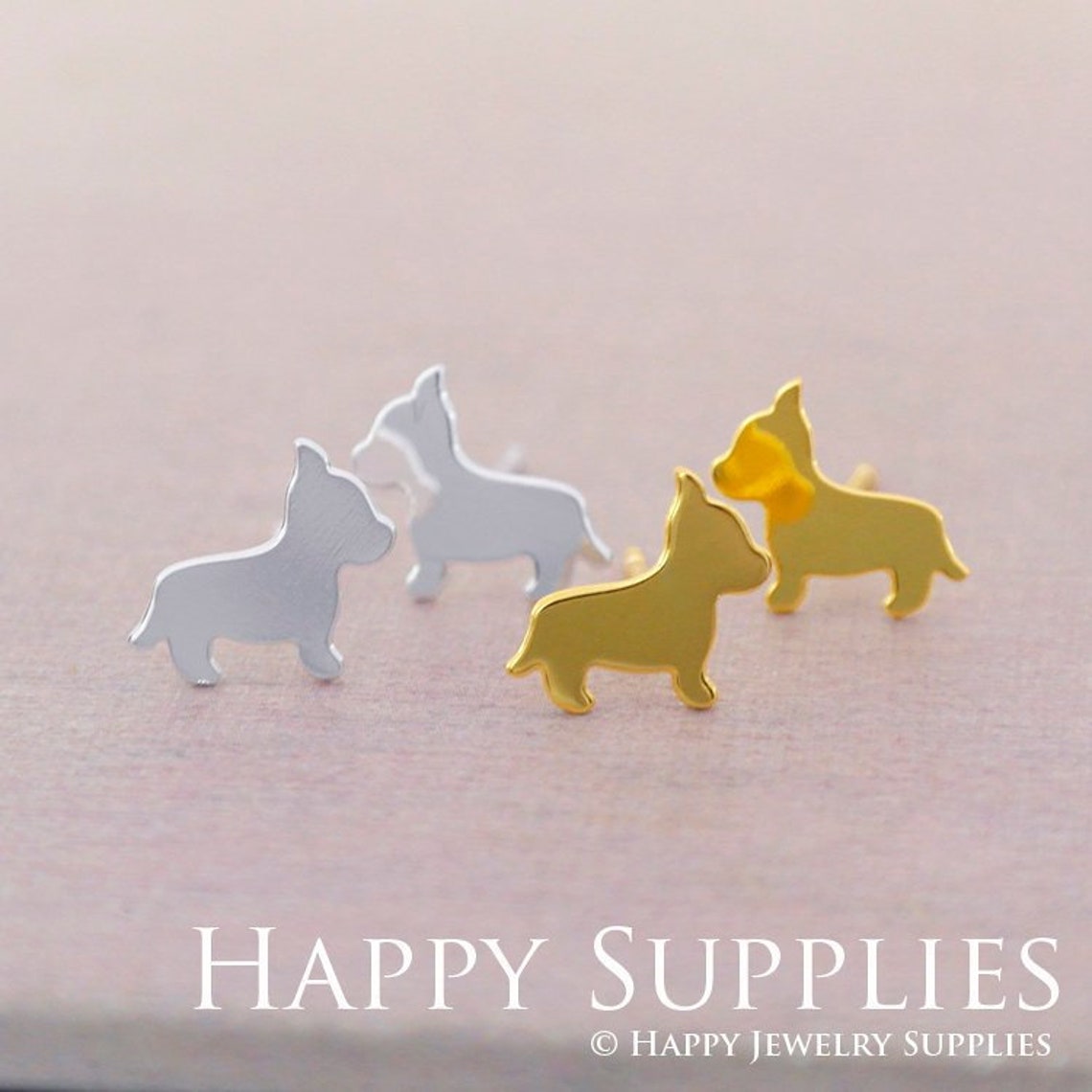 Stud Earrings,Dog Brass Earrings, Raw Brass Stud Earrings With Stainless Steel Earring Posts, Earring Stud Findings (ZEN181) 4pcs/Lot