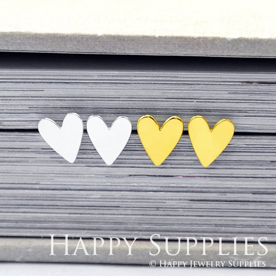 Stud Earrings,Heart  Brass Earrings, Raw Brass Stud Earrings With Stainless Steel Earring Posts, Earring Stud Findings (ZEN170) 4pcs/Lot