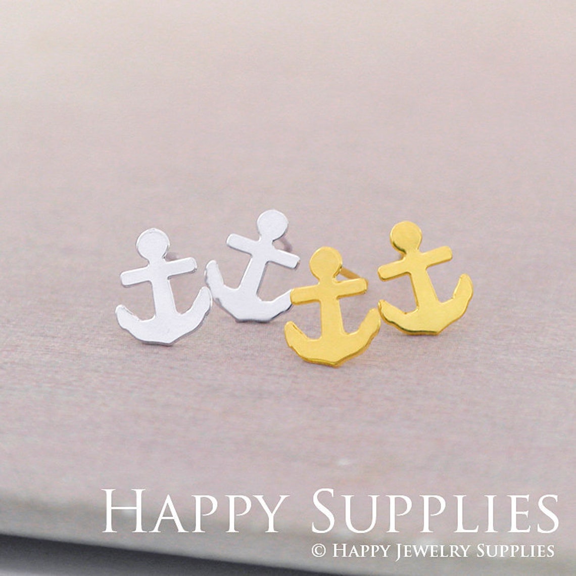 Stud Earrings,Anchor Brass Earrings, Raw Brass Stud Earrings With Stainless Steel Earring Posts, Earring Stud Findings (ZEN174) 4pcs/Lot