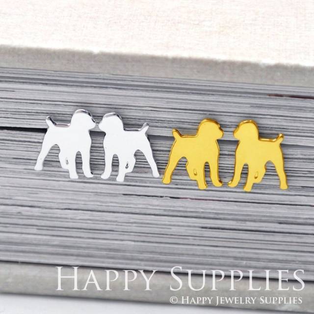 Stud Earrings,Puppy Dog Brass Earrings, Raw Brass Stud Earrings With Stainless Steel Earring Posts, Earring Stud Findings (ZEN209) 4pcs/Lot