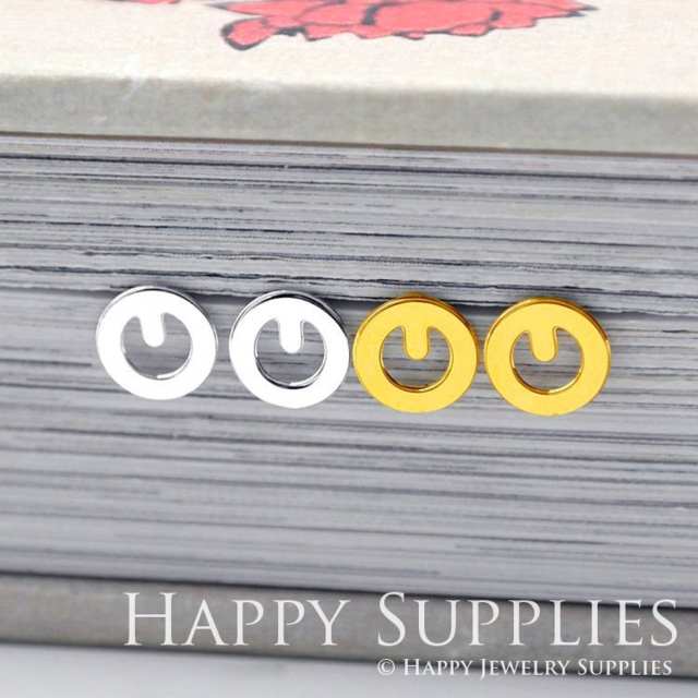 Stud Earrings,  Circle Brass Earrings, Raw Brass Stud Earrings With Stainless Steel Earring Posts, Earring Stud Findings (ZEN232) 4pcs/Lot