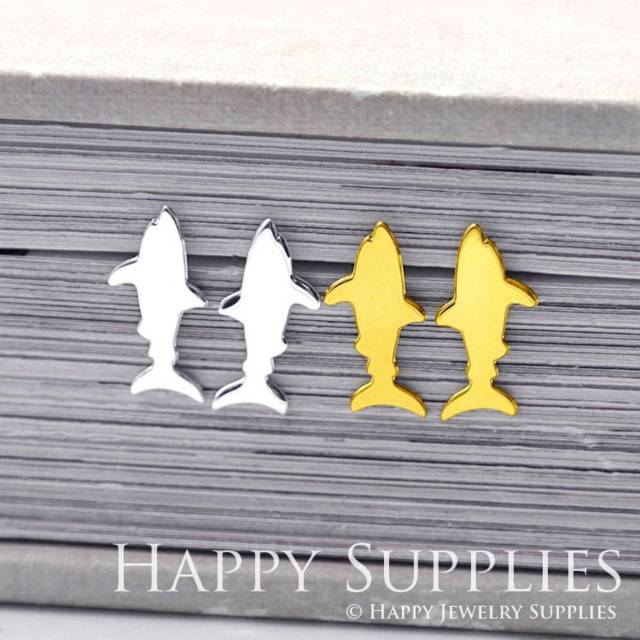 Stud Earrings,Shark Brass Earrings, Raw Brass Stud Earrings With Stainless Steel Earring Posts, Earring Stud Findings (ZEN206) 4pcs/Lot