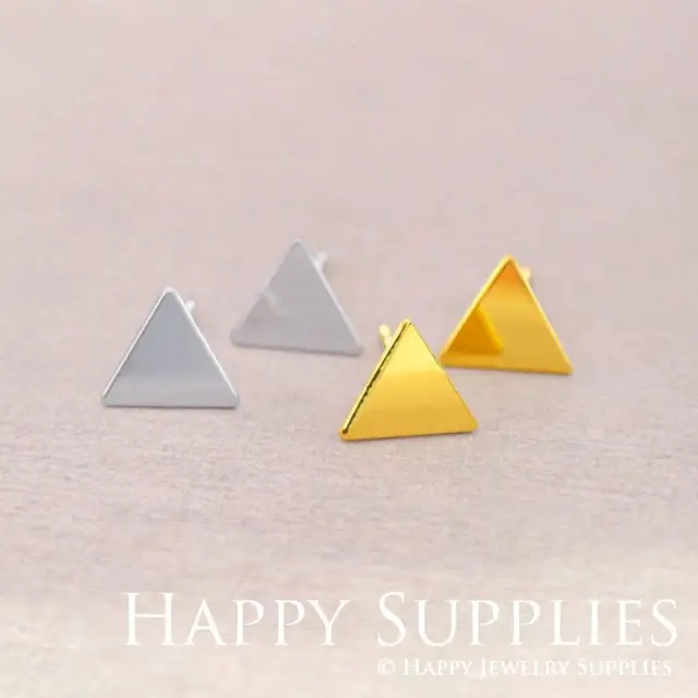 Stud Earrings,Triangle Brass Earrings, Raw Brass Stud Earrings With Stainless Steel Earring Posts, Earring Stud Findings (ZEN182) 4pcs/Lot