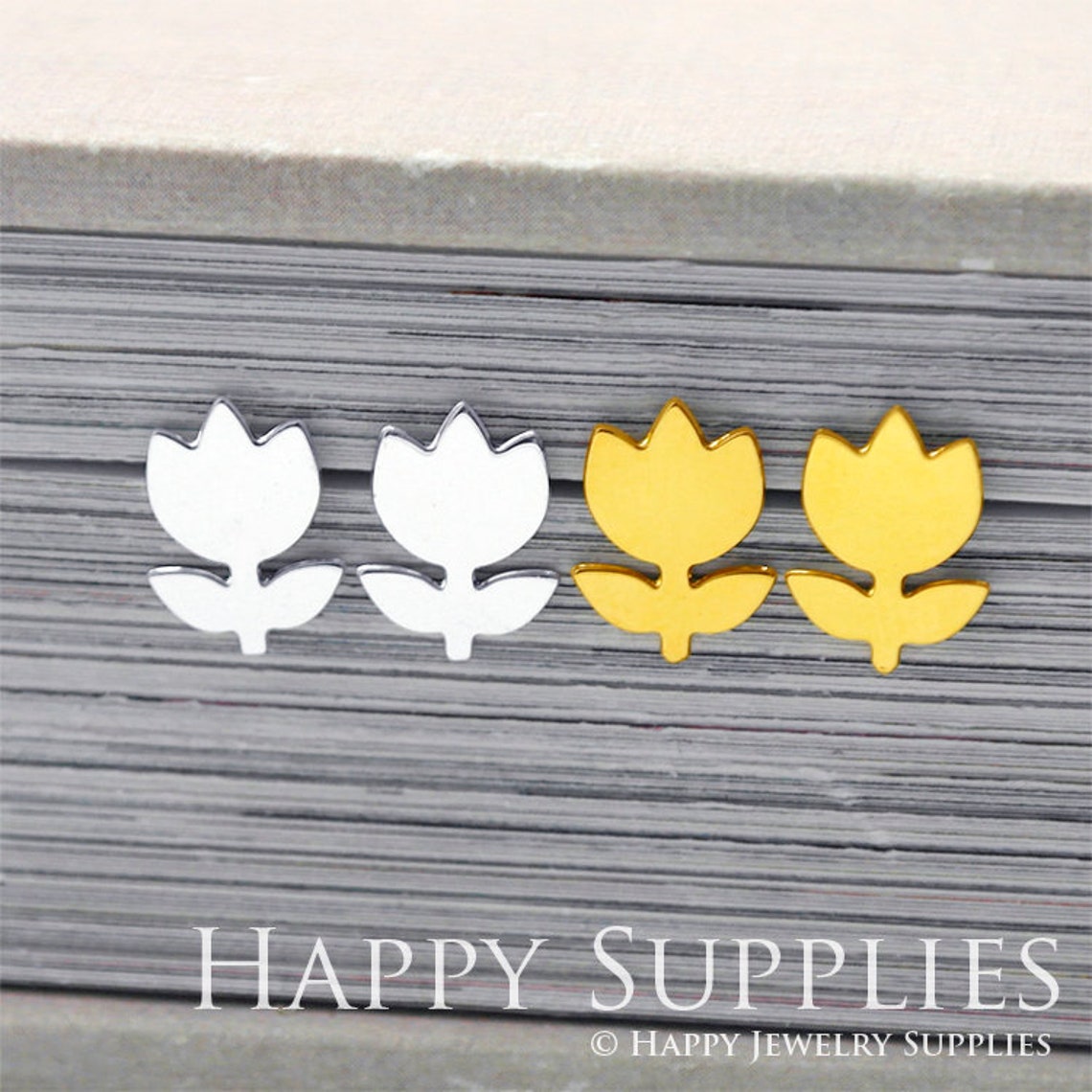 Stud Earrings,Flower Brass Earrings, Raw Brass Stud Earrings With Stainless Steel Earring Posts, Earring Stud Findings (ZEN212) 4pcs/Lot