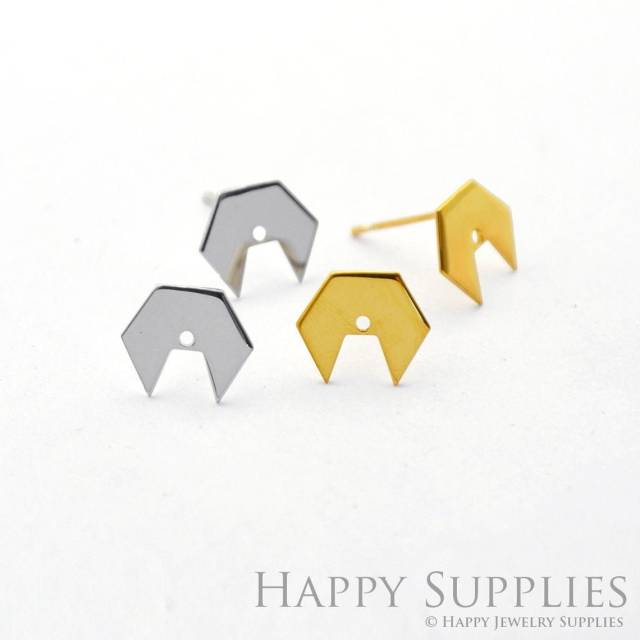 Stud Earrings, Geometry Brass Earrings, Raw Brass Stud Earrings With Stainless Steel Earring Posts, Earring Stud Findings (ZEN244) 4pcs/Lot