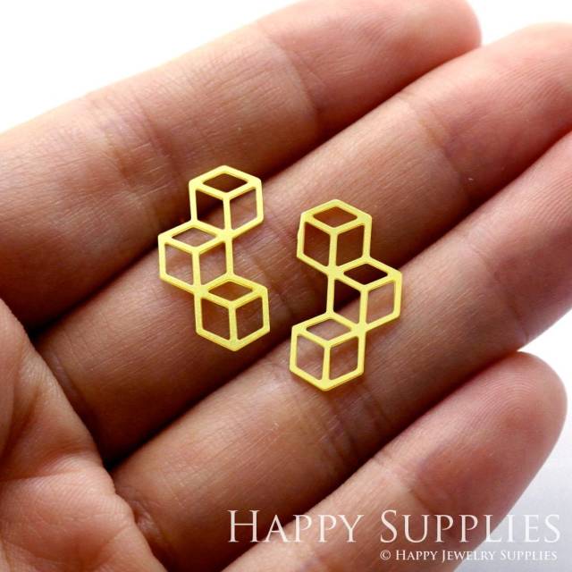 Brass Jewelry Charms, Cube Geometric Raw Brass Earring Charms, Brass Jewelry Pendants, Raw Brass Jewelry Findings, Brass Pendants Jewelry Wholesale (RD033)